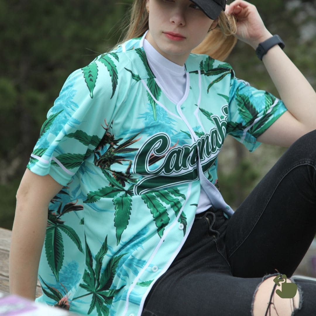 【CBD Library】ベースボールシャツ|パッション(アロハ風大麻柄) - メンズ/レディース
