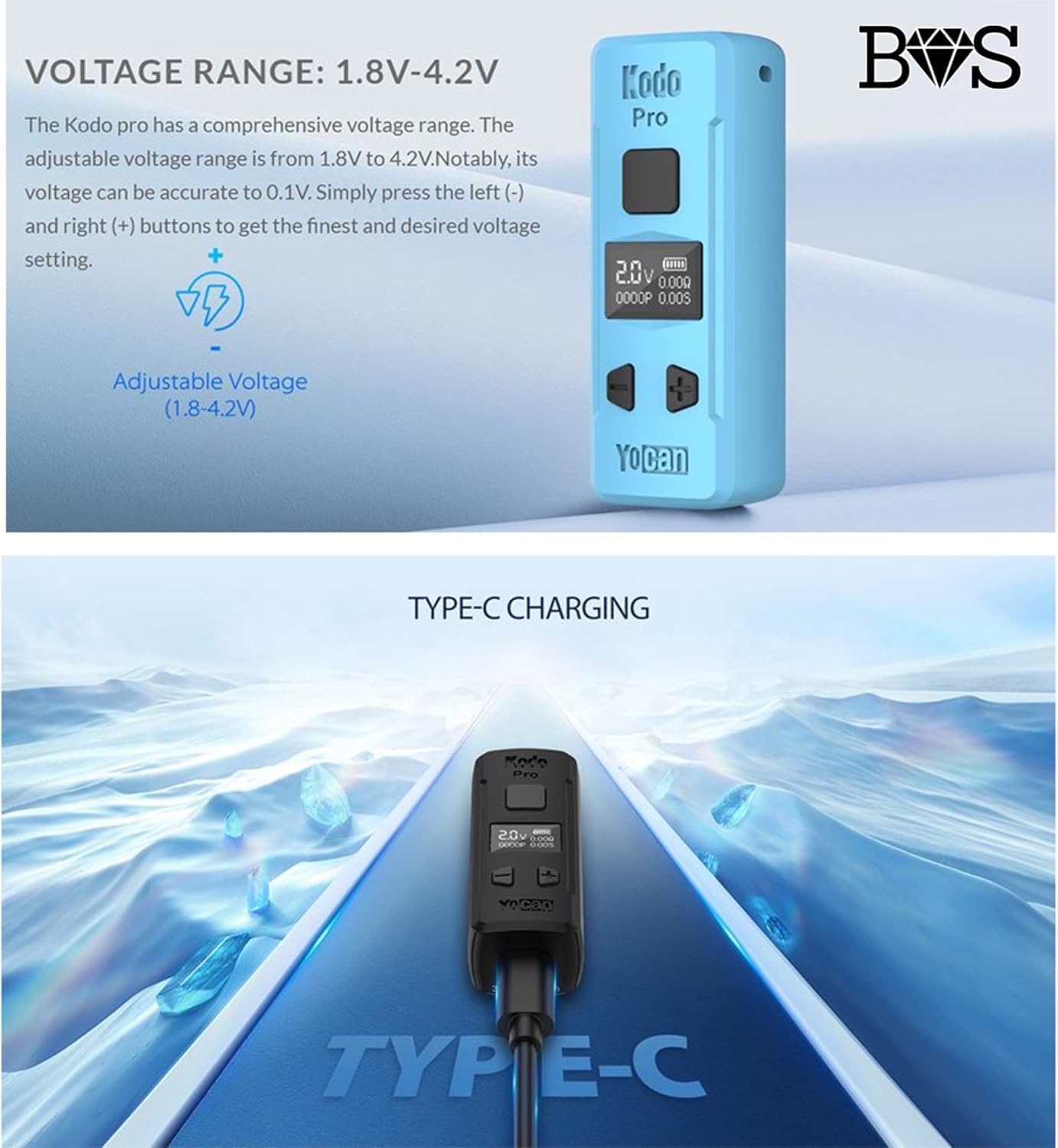 Yocan Kodo Pro 510規格 液晶付き コンパクトバッテリー Vape mini Mod ヴェポライザー