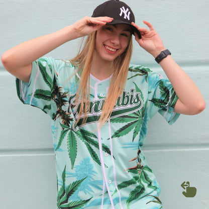 【CBD Library】ベースボールシャツ｜パッション（アロハ風大麻柄） - メンズ/レディース
