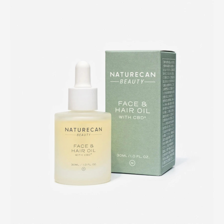 Naturecan CBDフェイス・ヘアオイルセラム30mlのボトルと外箱
