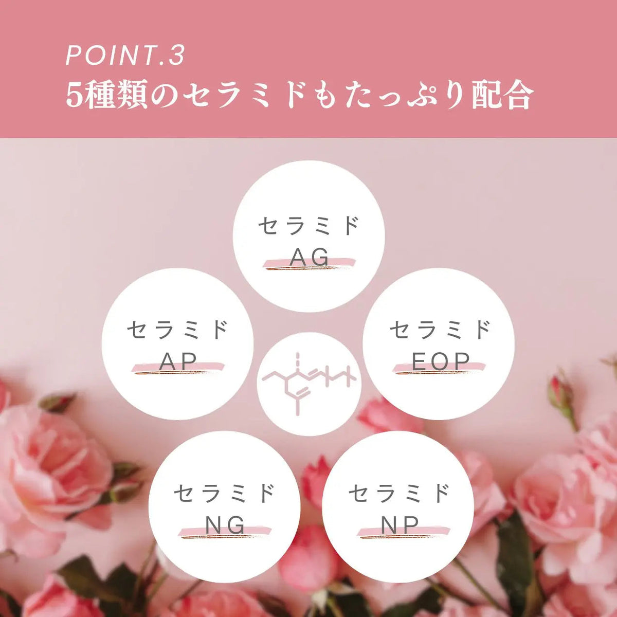 5種類のセラミド NG・AP・AG・NP・EOPの配合紹介